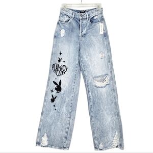 PLAYBOY By PacSun Eco Super Distressed High Waisted Baggy Jeans NWT